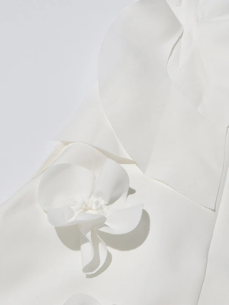 Bridal White 3D Flower Square Collar Sleeveless Backless Dress