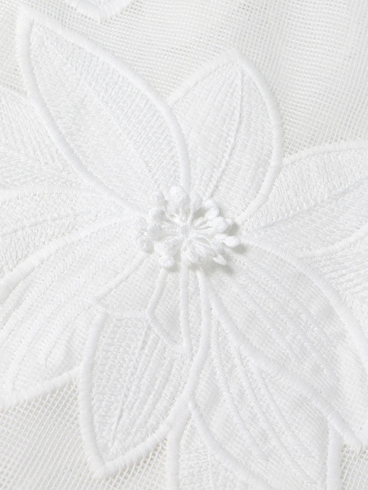 Women Stand Collar Long Sleeve Embroidery A Line Dress