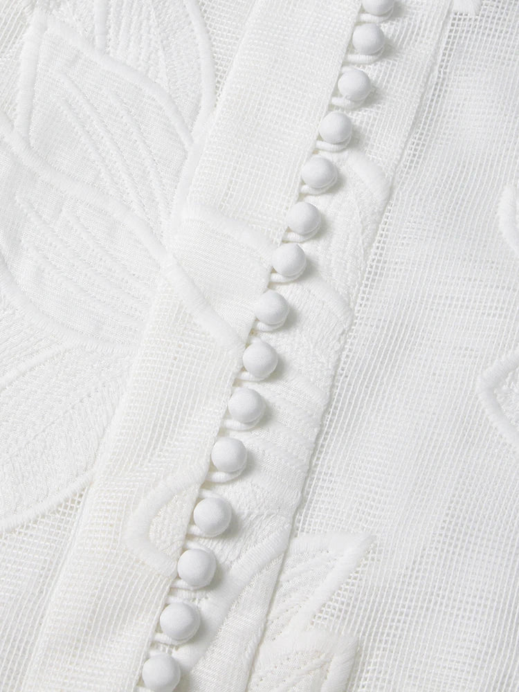 Women Stand Collar Long Sleeve Embroidery A Line Dress