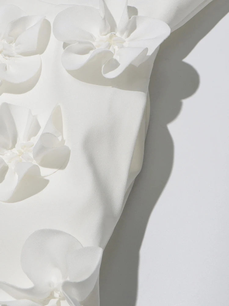 Bridal White 3D Flower Square Collar Sleeveless Backless Dress