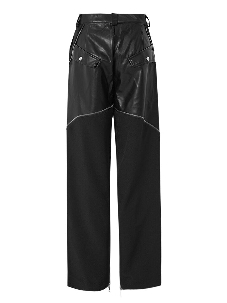 High Waist Pu Leather Wide Leg Pants - Whiicka