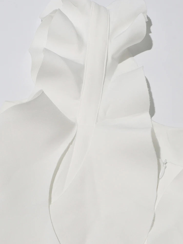 Bridal White 3D Flower Square Collar Sleeveless Backless Dress