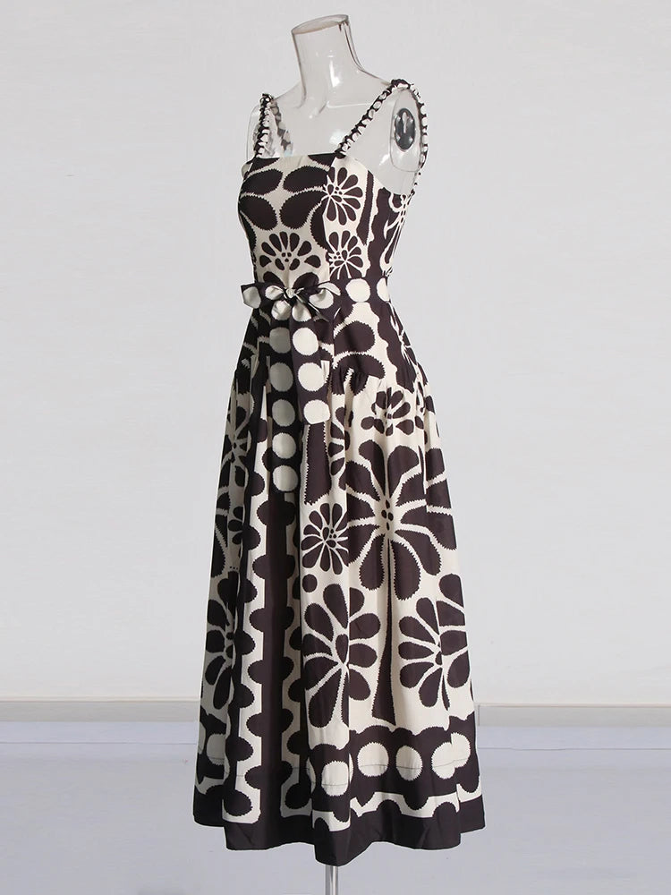 Women Colorblock Printing Camisole Dresses