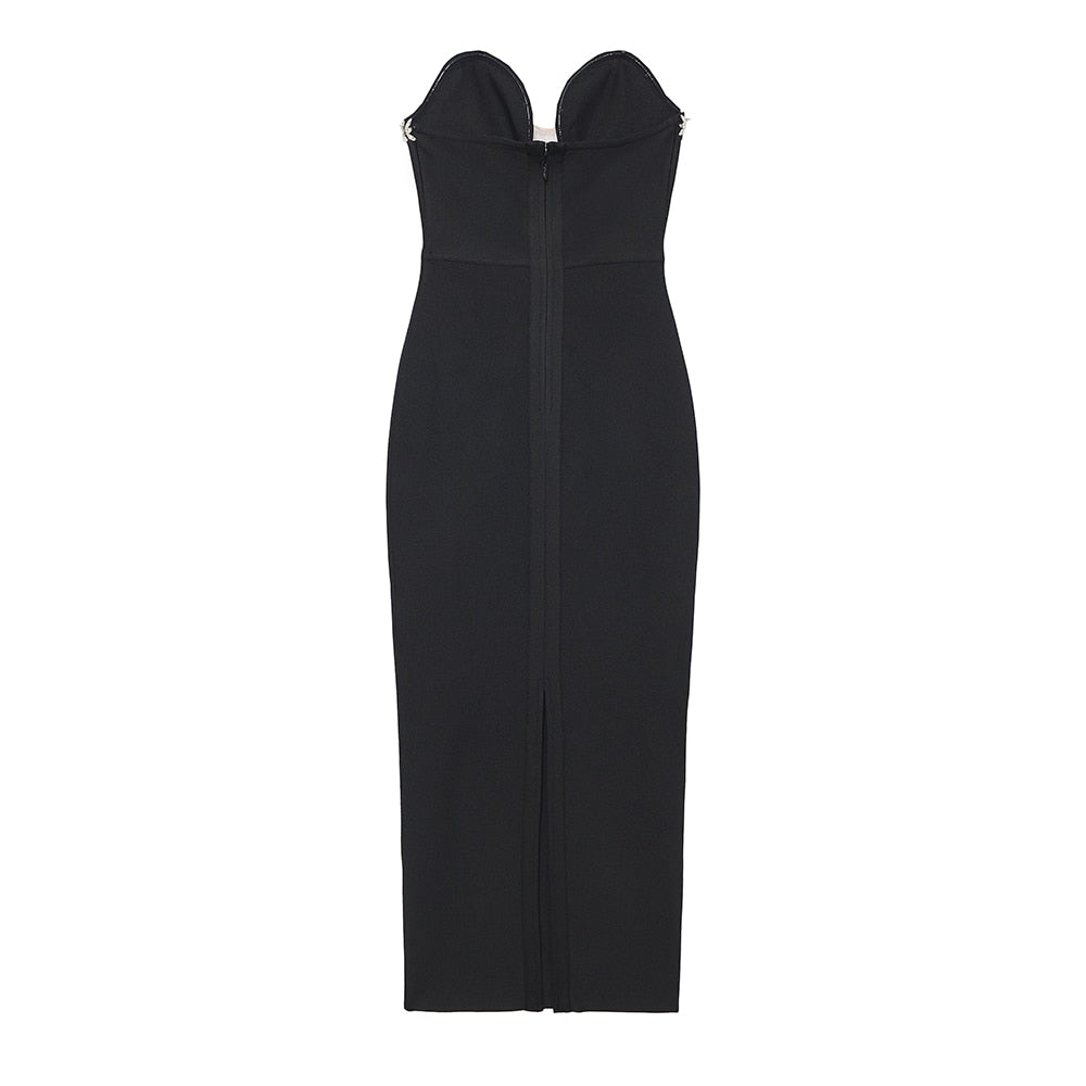 Diamonds Beading Deep V Neck Dress - Whiicka