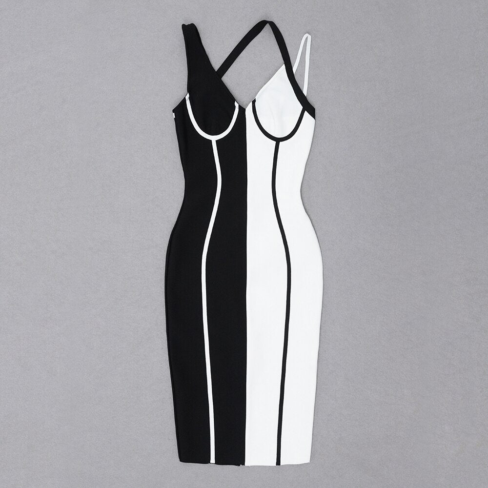 Black and White Spaghetti Strap Bodycon - Whiicka