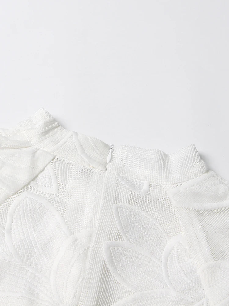 Women Stand Collar Long Sleeve Embroidery A Line Dress
