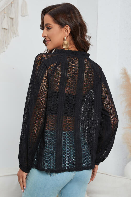 Black Openwork Long Sleeve Shirt - Whiicka