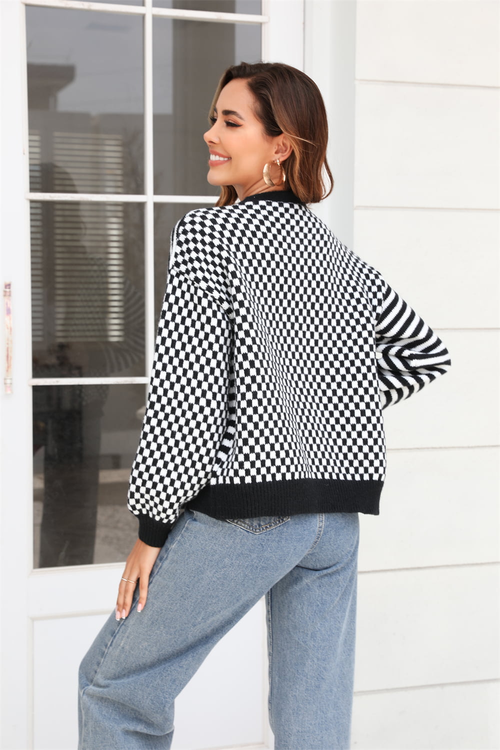 Stripe & Plaid Button-Down Cardigan - Whiicka