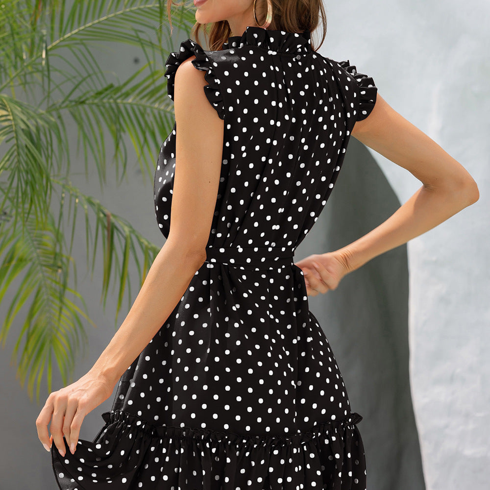 Polka Dot Frill Trim Mini Dress - Whiicka