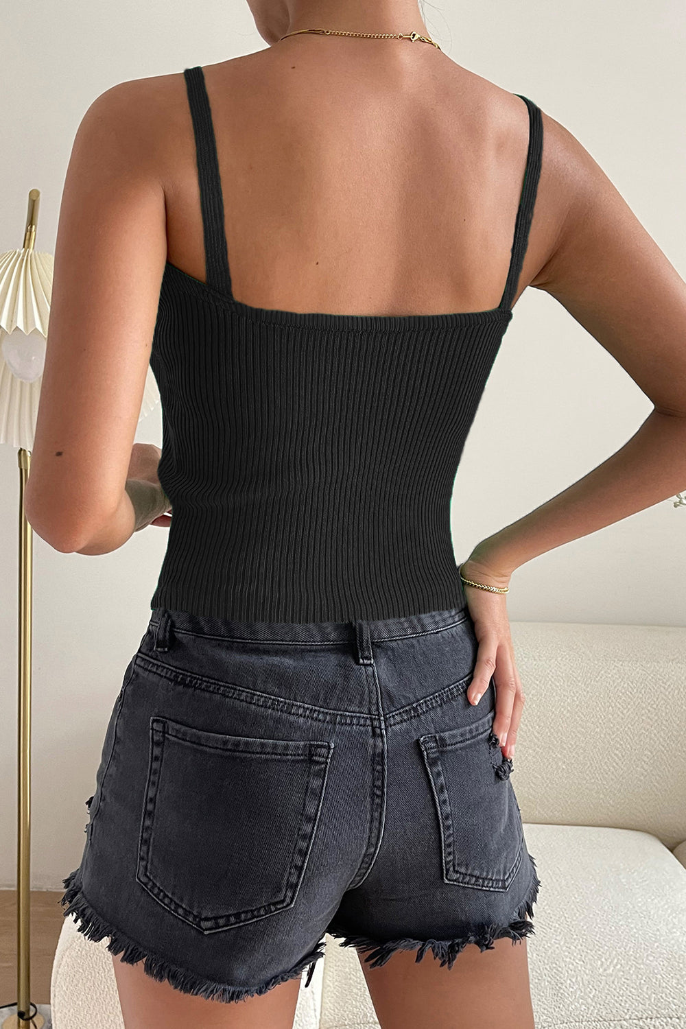 Scoop Neck Ribbed Knit Top - Whiicka