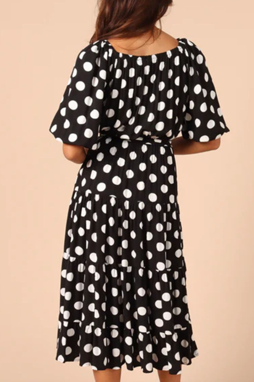 Polka Dot Tie Waist Midi Dress - Whiicka