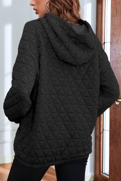 Quilted Long Sleeve Hoodie with Pocket - Whiicka