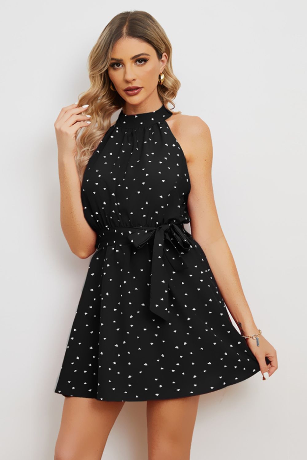 Grecian Neck Tie Waist Mini Dress - Whiicka