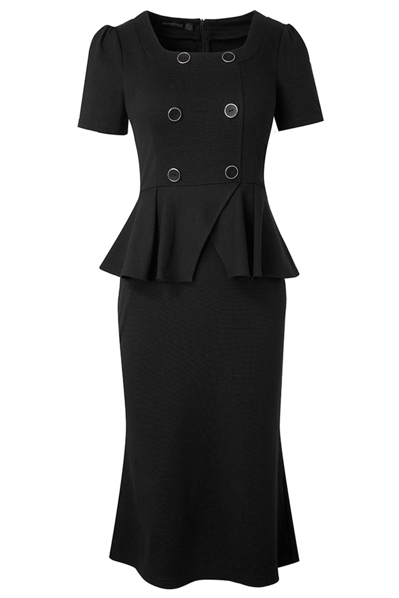 Square Neck Double-breasted Dress - Whiicka