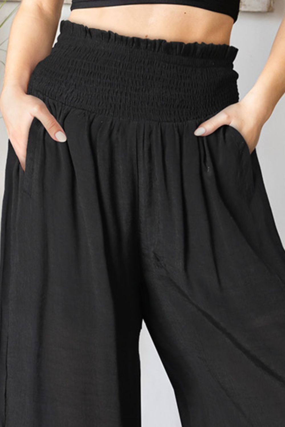 Smocked Waist Pants with Pockets - Whiicka