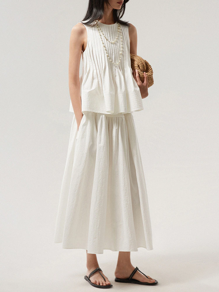Tunic Top High Waist Spliced Folds Skirt Set - Whiicka