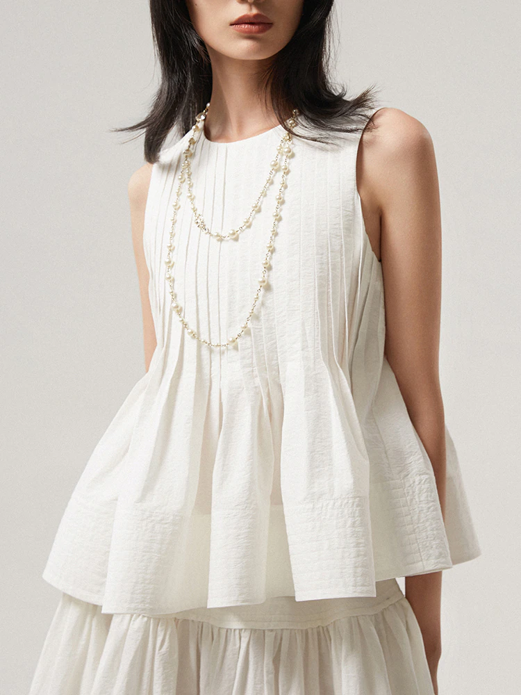 Tunic Top High Waist Spliced Folds Skirt Set - Whiicka