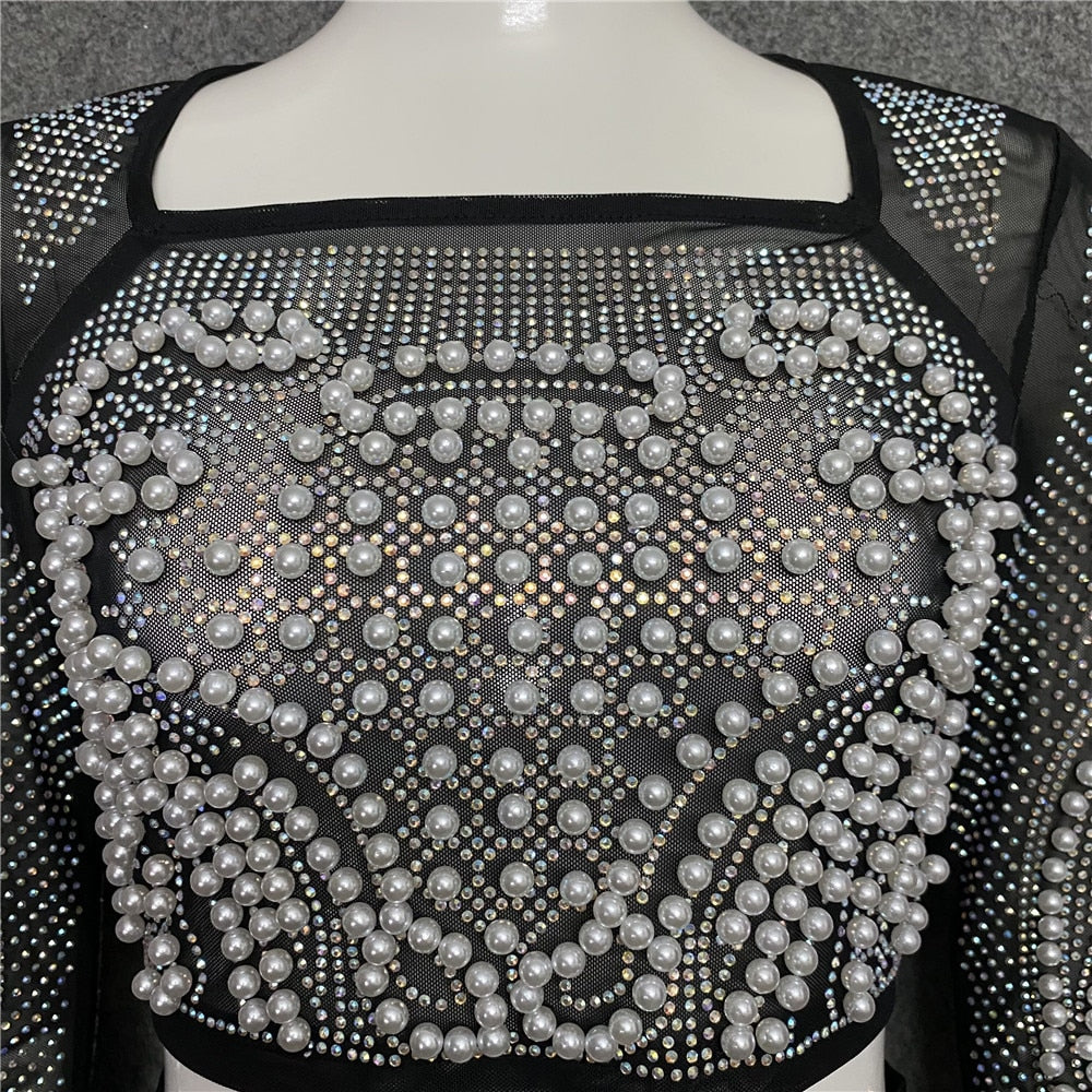 Beading Mesh Sleeve Tank Top - Whiicka