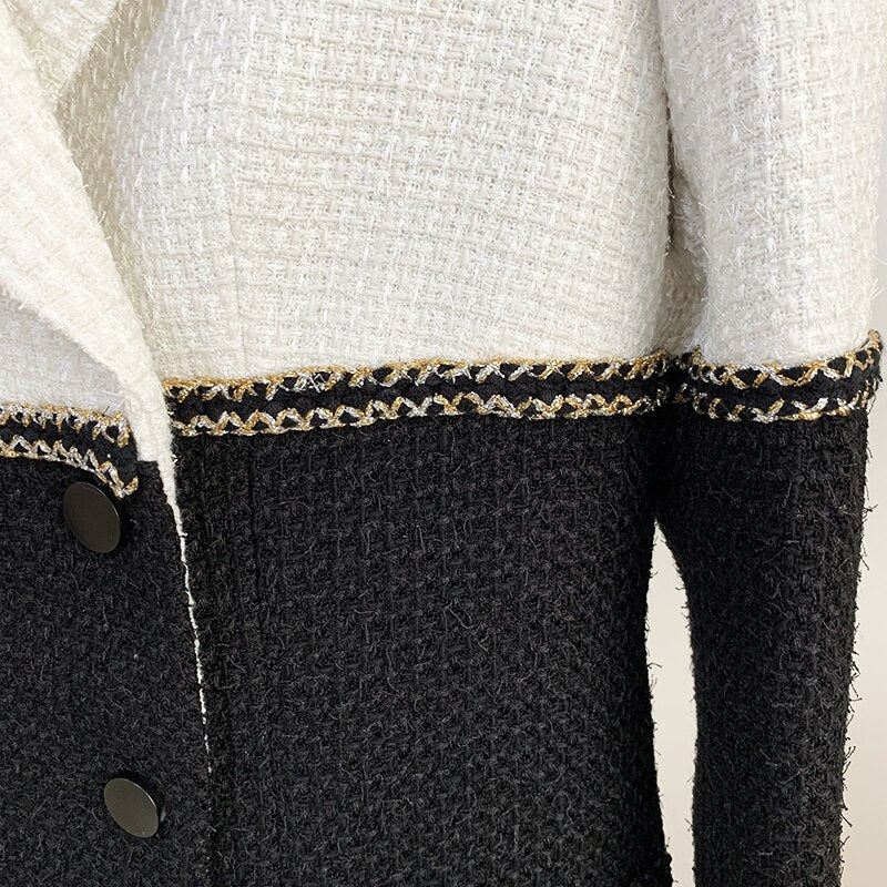 Color Block Wool Blends Tweed Jacket - Whiicka