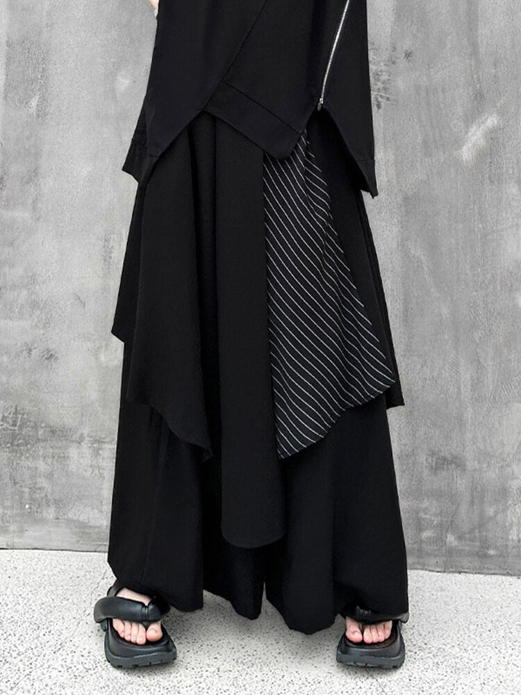 Black Striped Irregular Wide Leg Pant - Whiicka