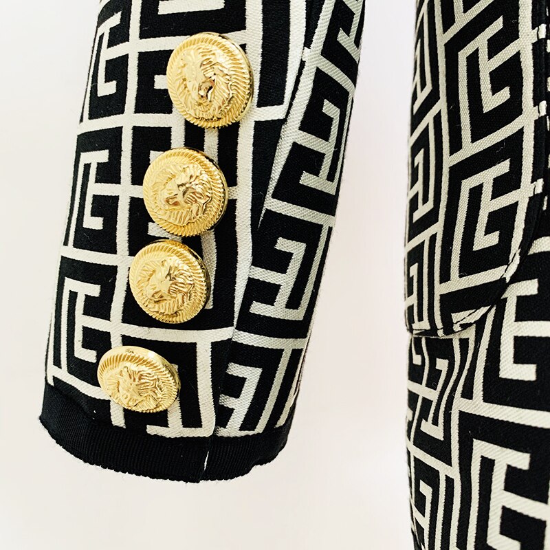 Lion Buttons Geometric Jacquard Blazer - Whiicka