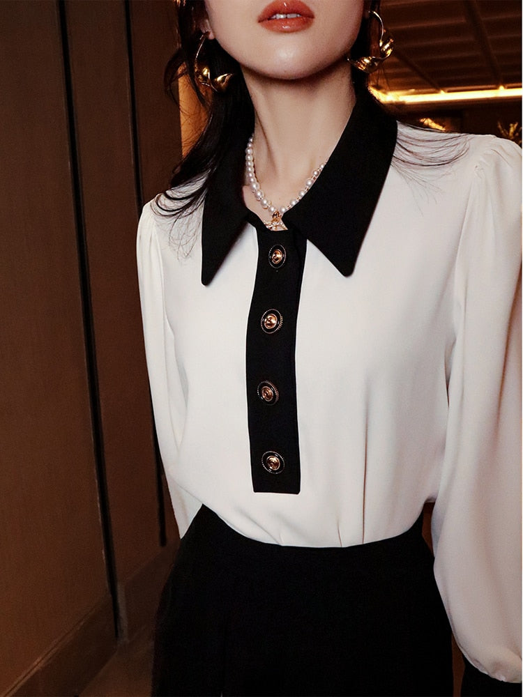 Black and White Slim Blouse - Whiicka