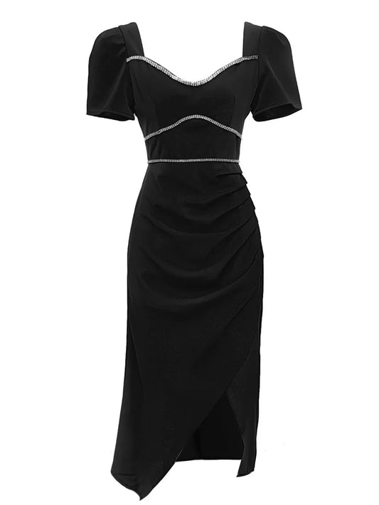 Diamonds Beading Elegant Irregular Split Dress - Whiicka