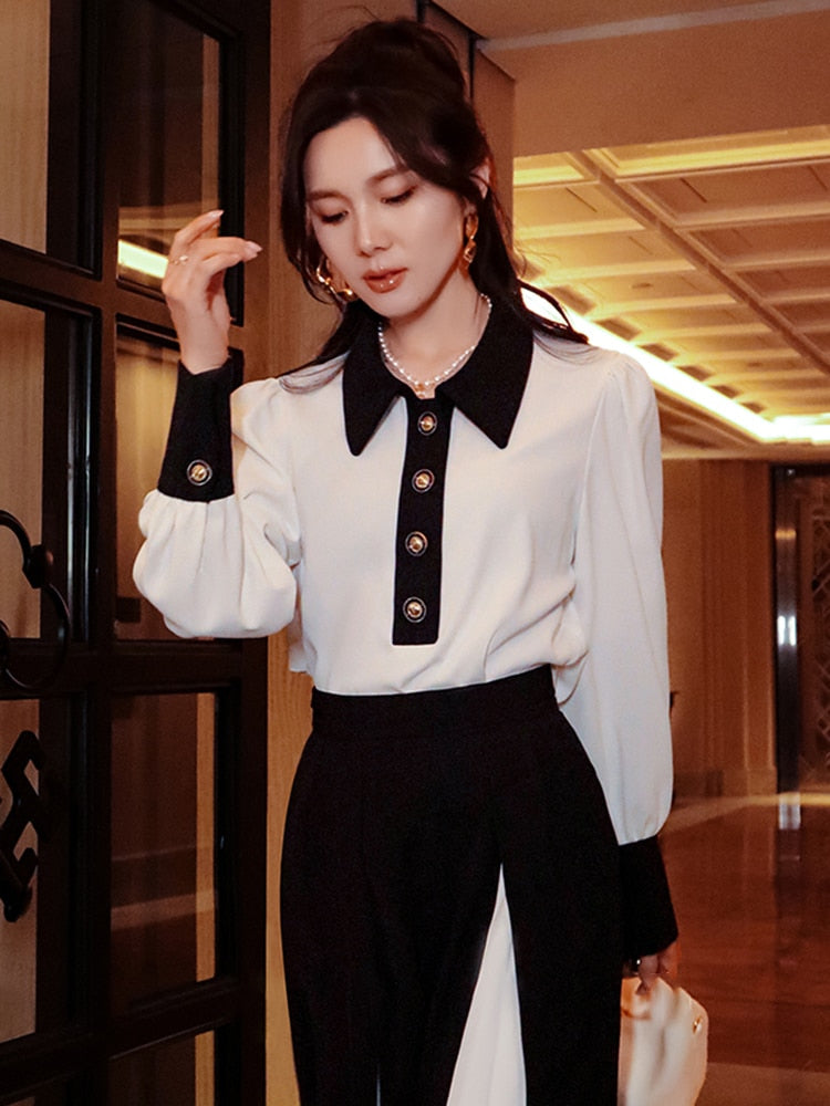 Black and White Slim Blouse - Whiicka