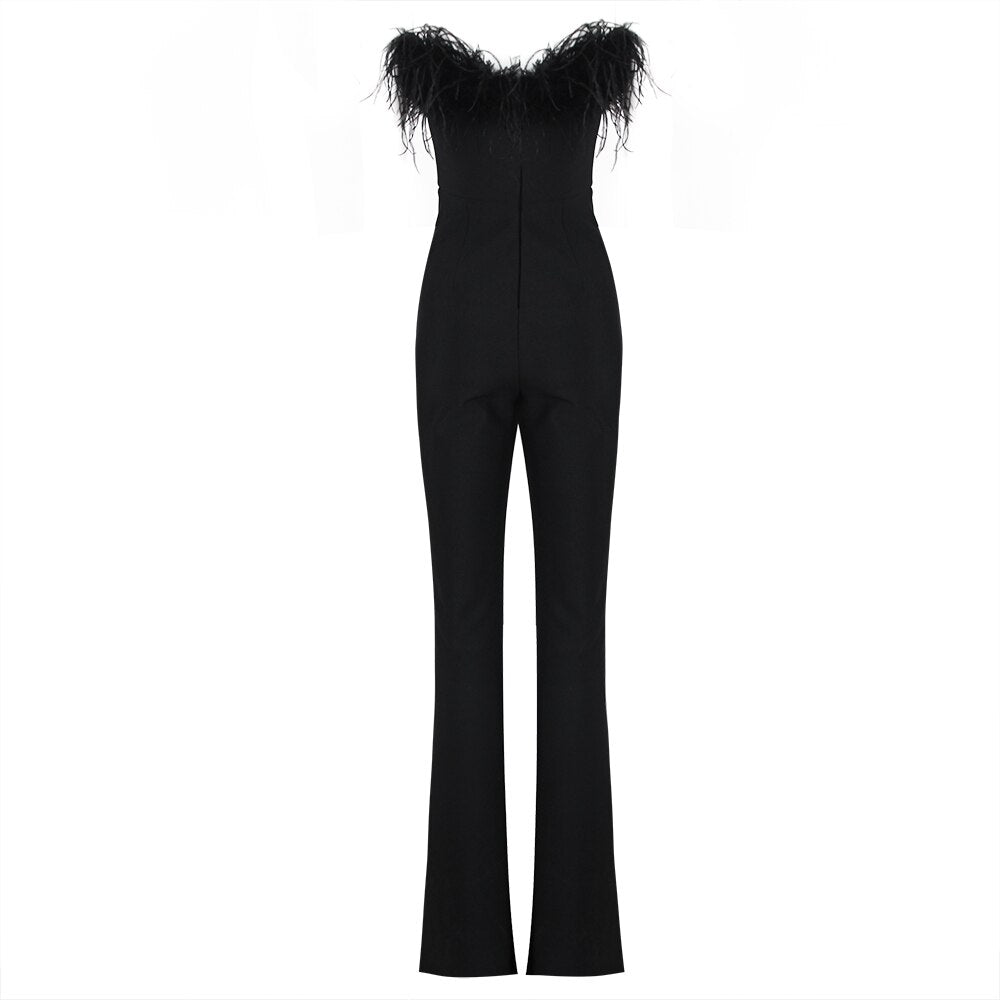 Feathers Strapless Bandage Jumpsuit - Whiicka