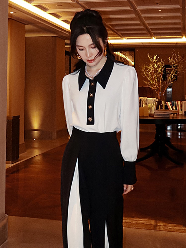 Black and White Slim Blouse - Whiicka
