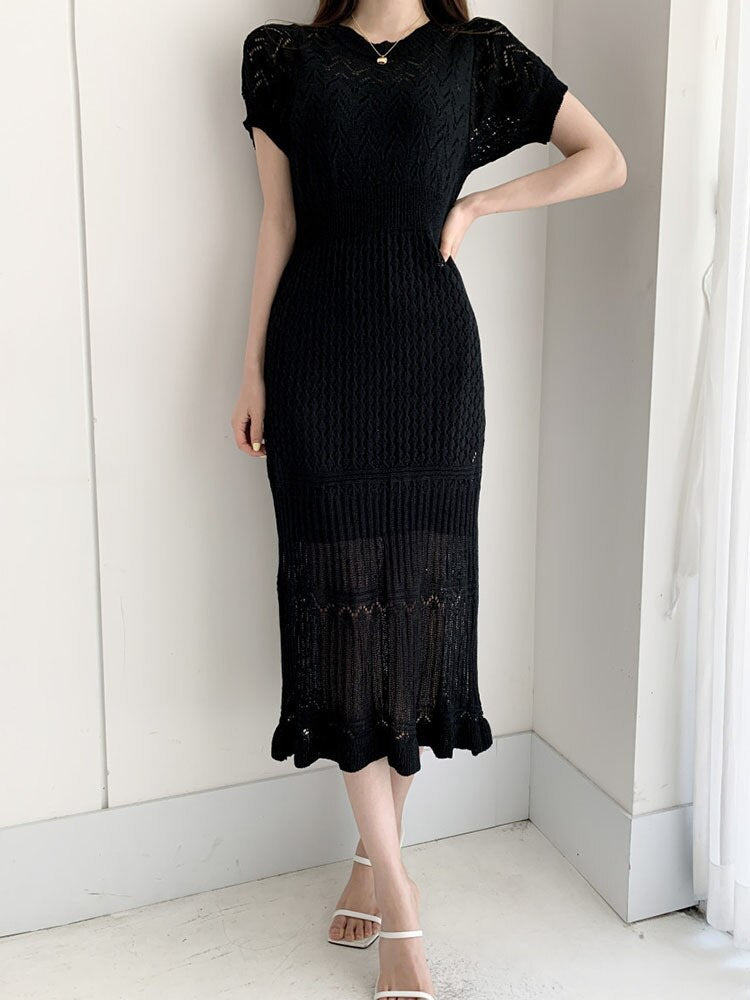 Elegant Knitted Short Sleeves Dress - Whiicka