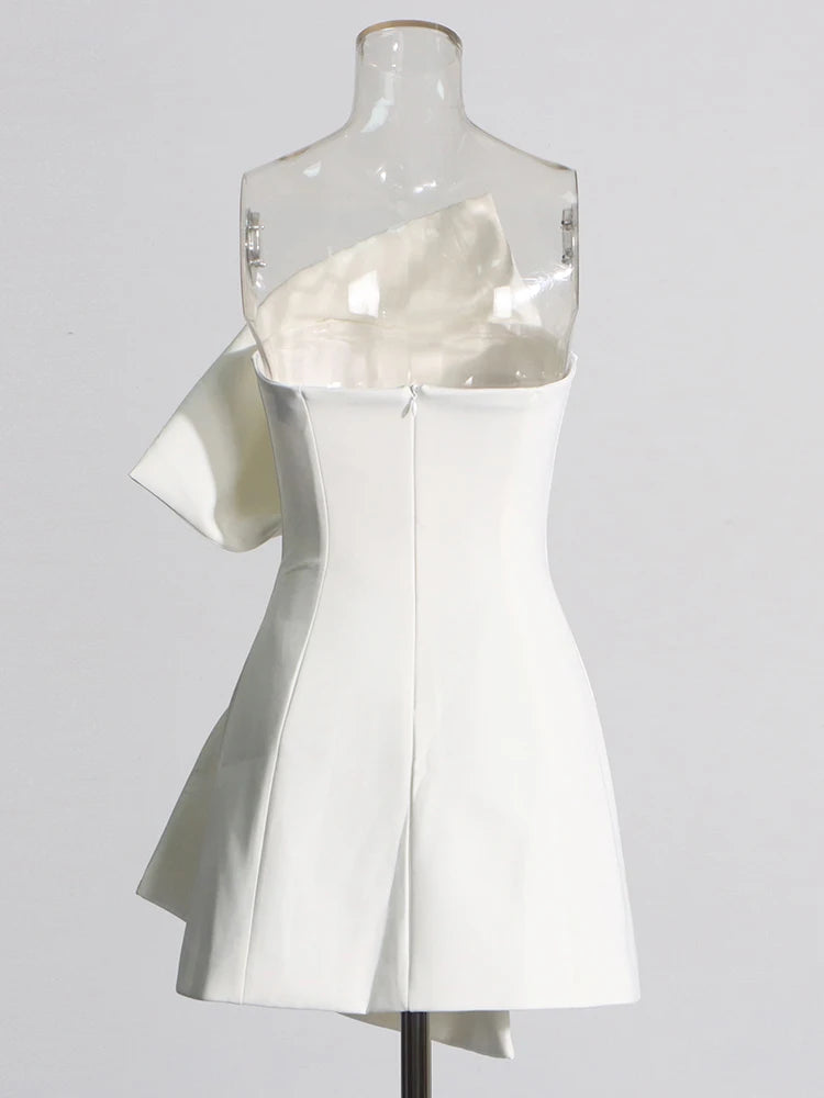 White Spliced Bowknot Designer Dresses For Women