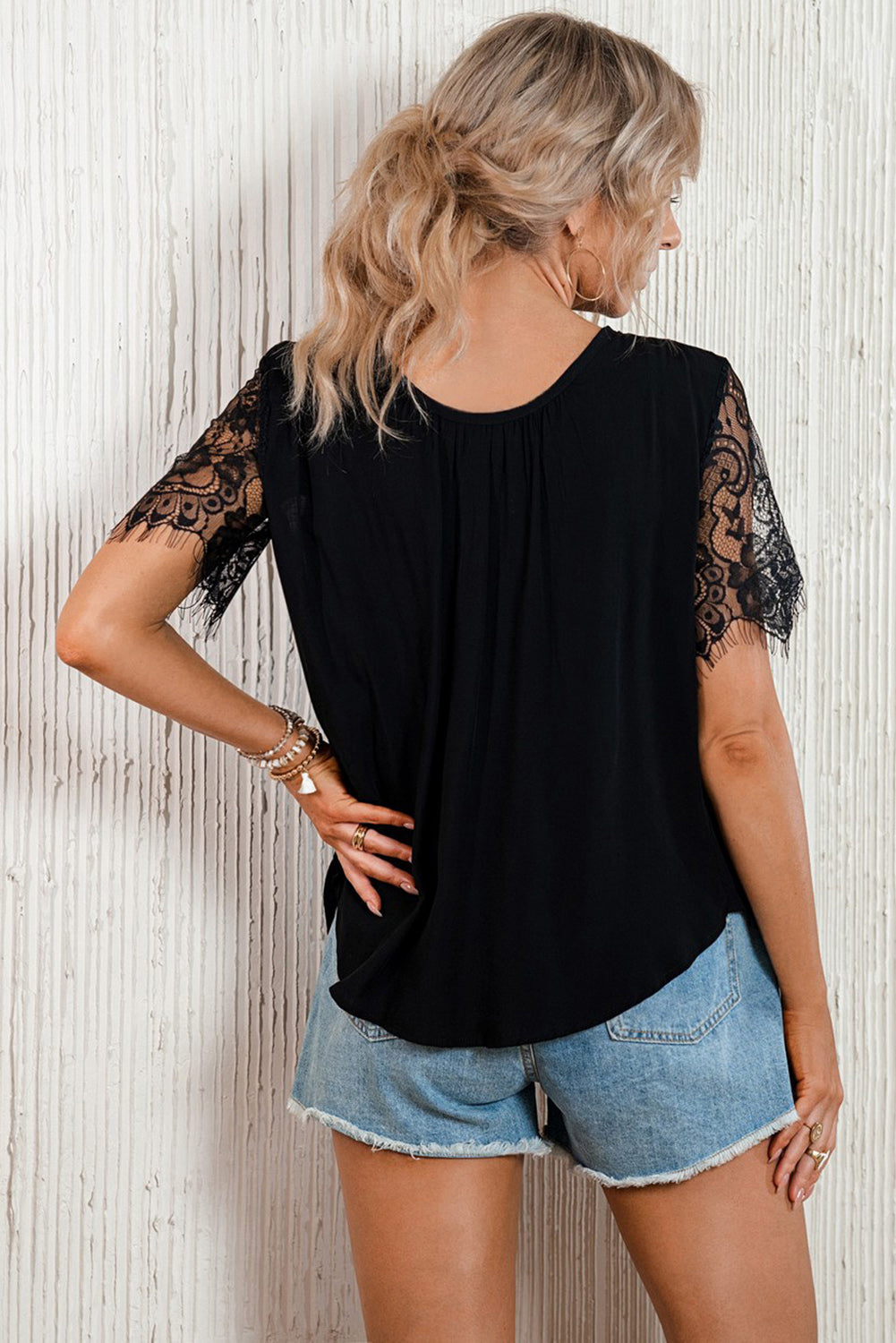 Strappy Neck Eyelash Trim Blouse - Whiicka