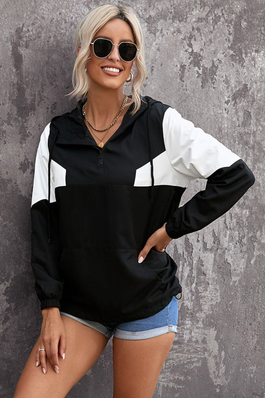 Color Block Drawstring Hoodie - Whiicka