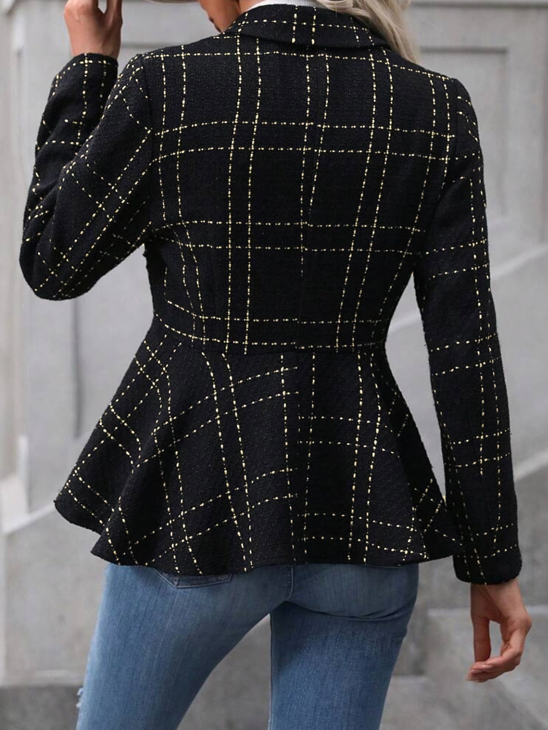 Ruffle Hem Collared Blazer - Whiicka