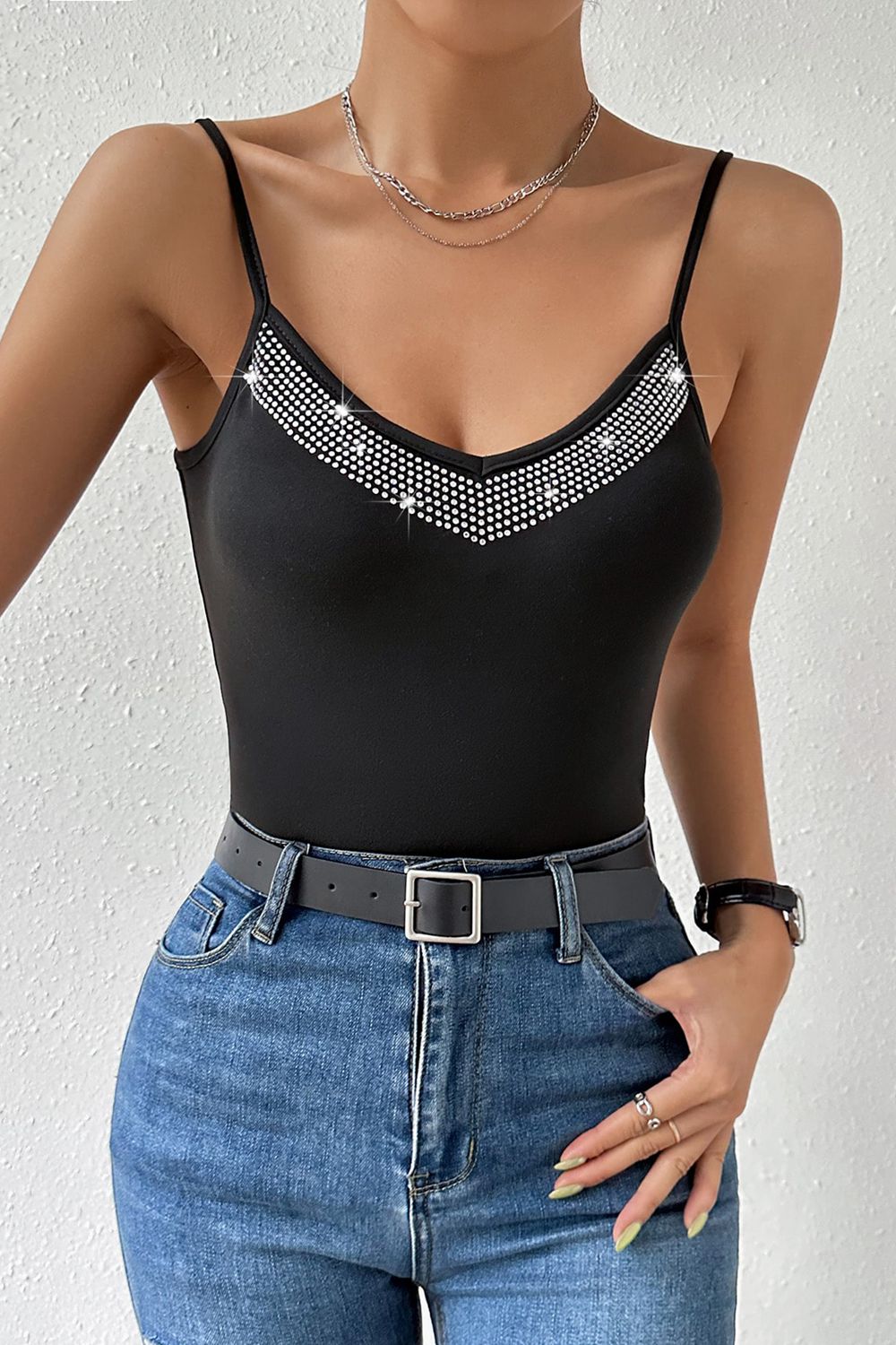 Glitter V-Neck Cami - Whiicka