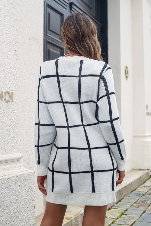Plaid Round Neck Sweater Dress - Whiicka