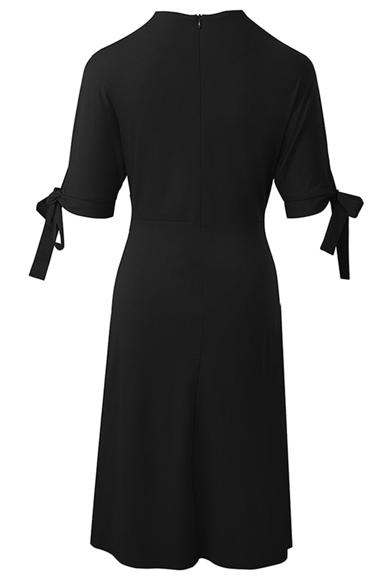 Belted Tie Sleeve Knee length Dress - Whiicka