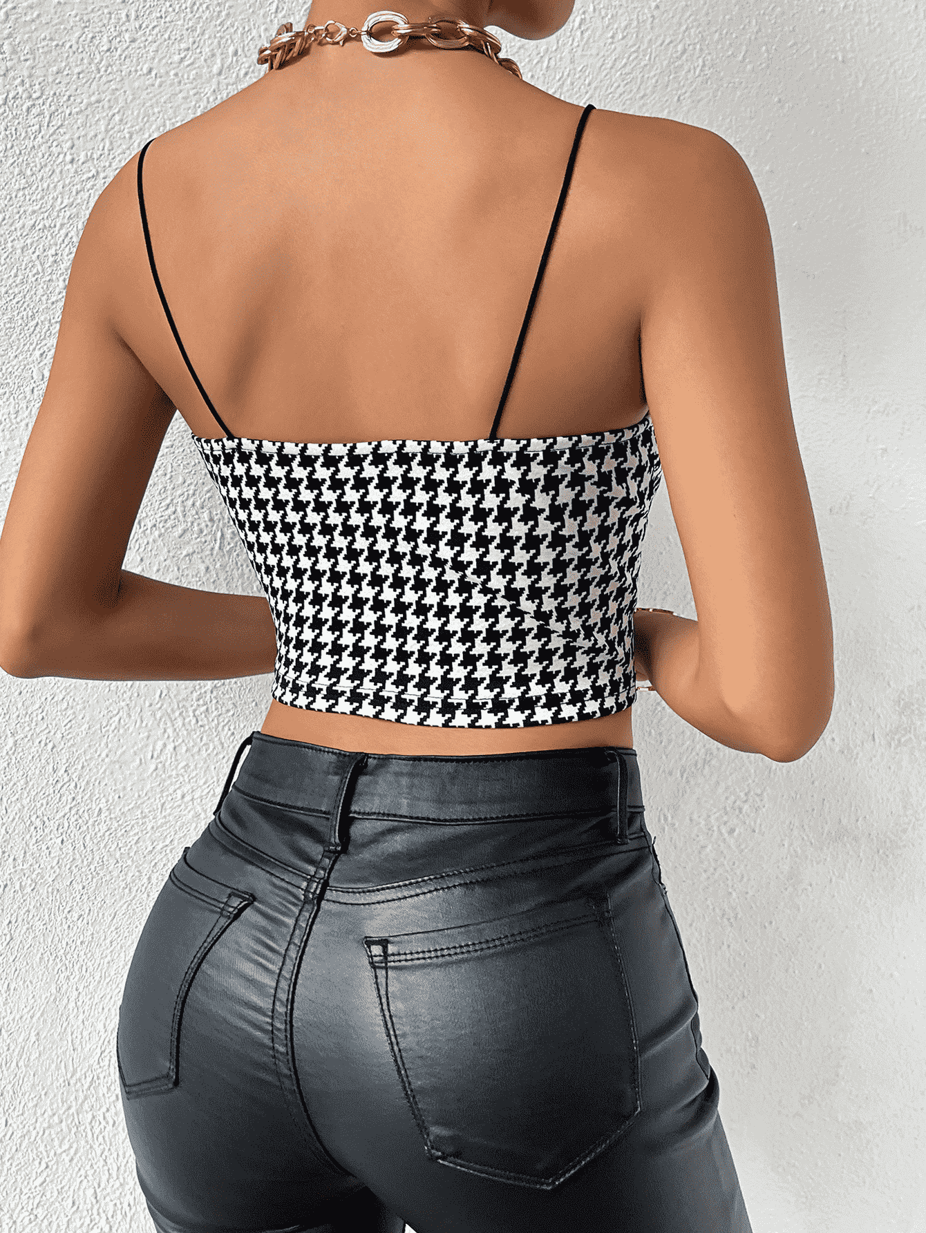 Sweetheart Neck Houndstooth Cami - Whiicka