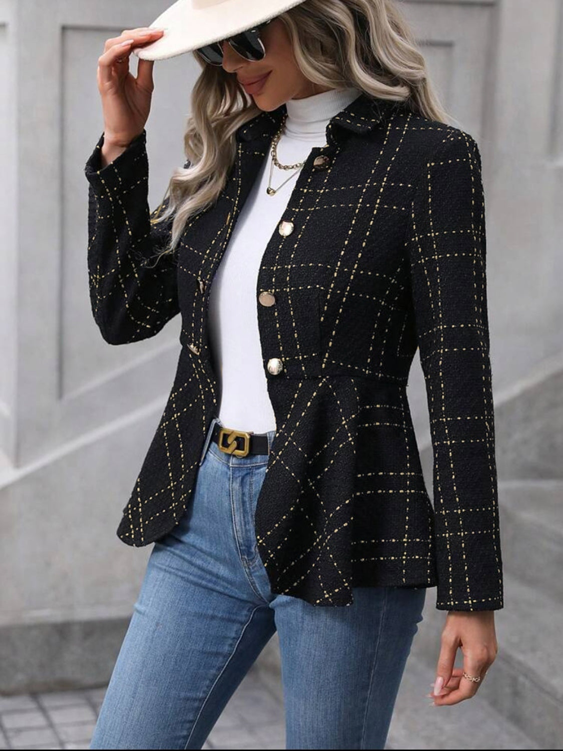 Ruffle Hem Collared Blazer - Whiicka