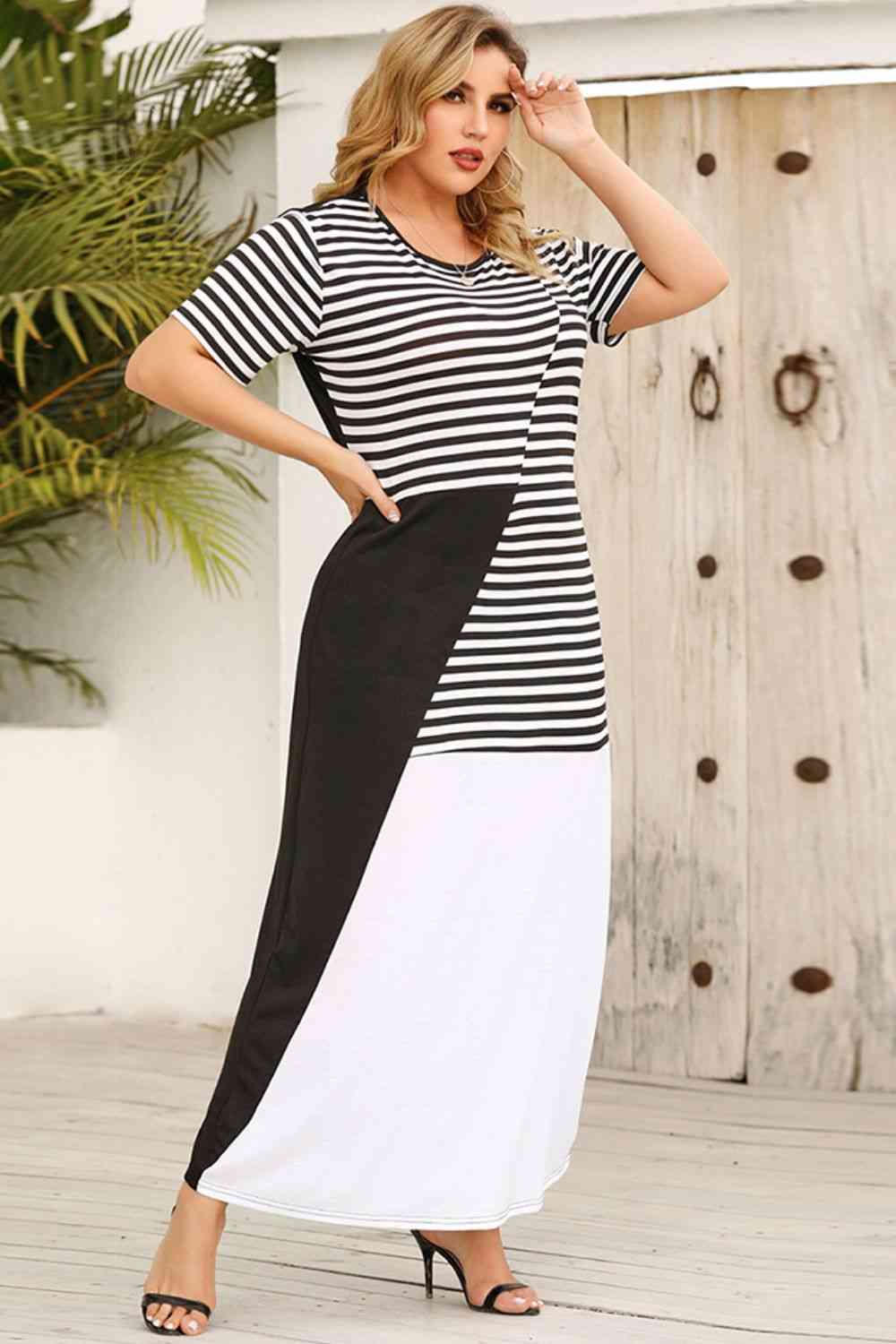 Plus Size Striped Color Block Dress