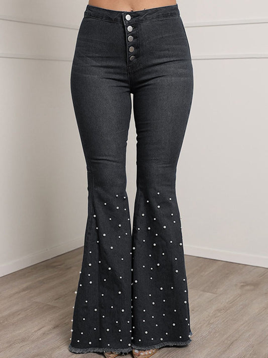 Button Fly Flare Jeans - Whiicka