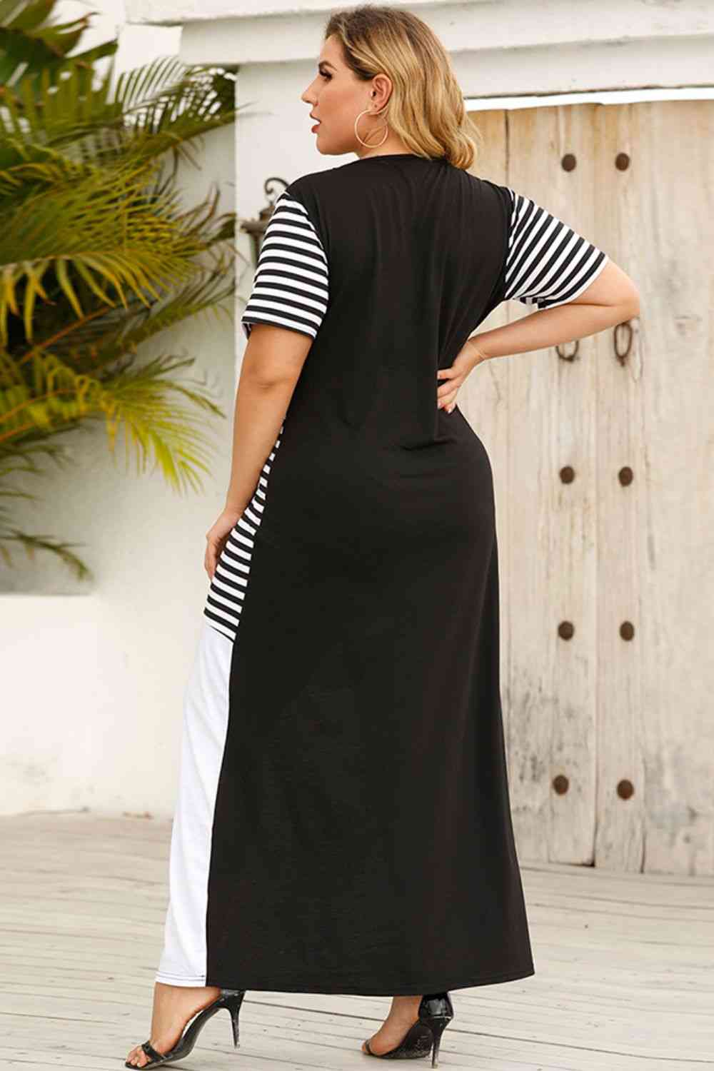 Plus Size Striped Color Block Dress
