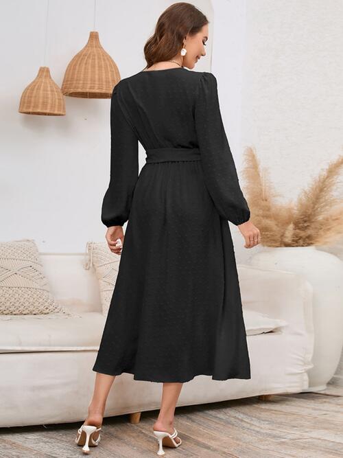 Surplice Balloon Sleeve Dress - Whiicka