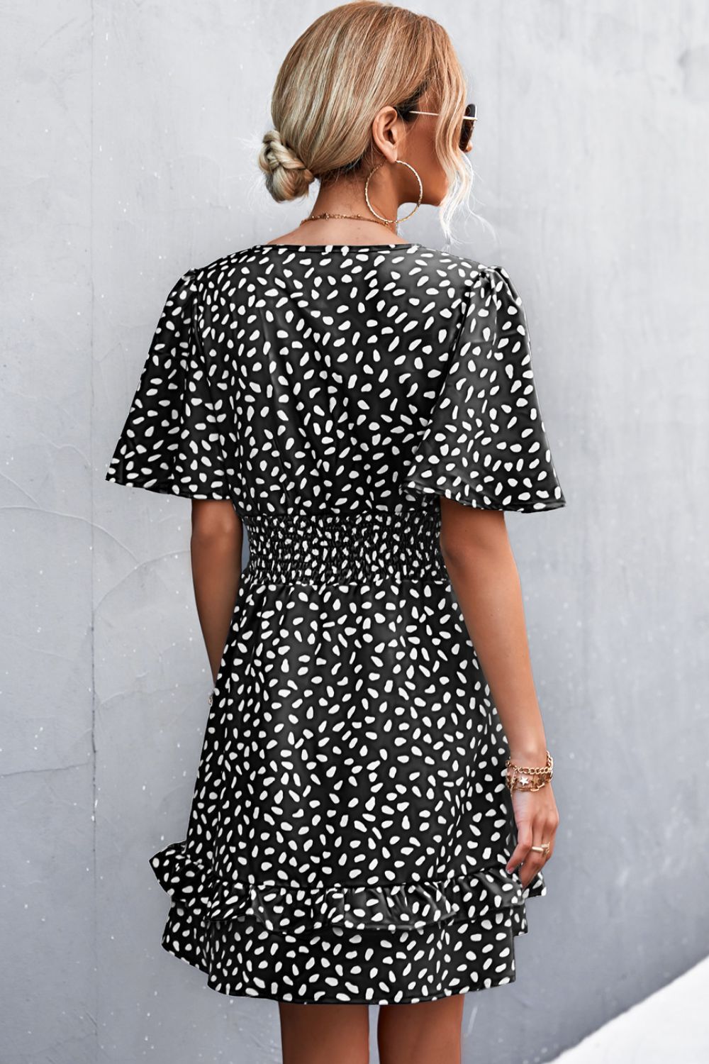Smocked Waist Layered Surplice Dress - Whiicka