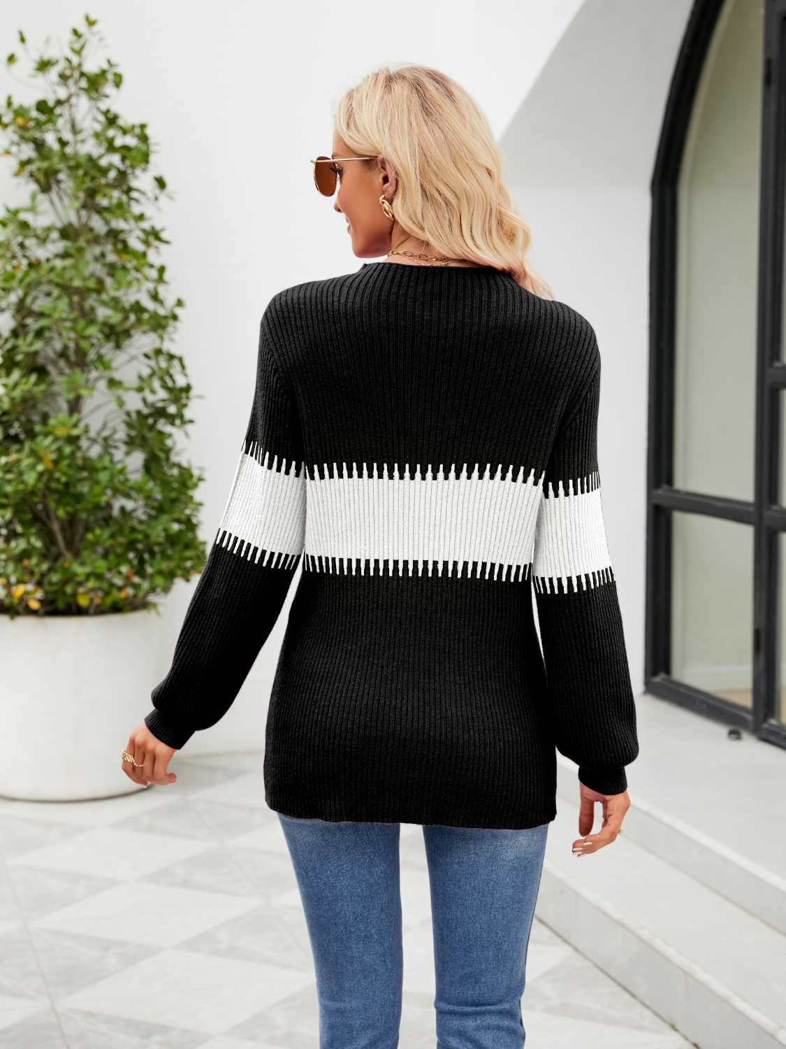 Contrast Round Neck Sweater - Whiicka